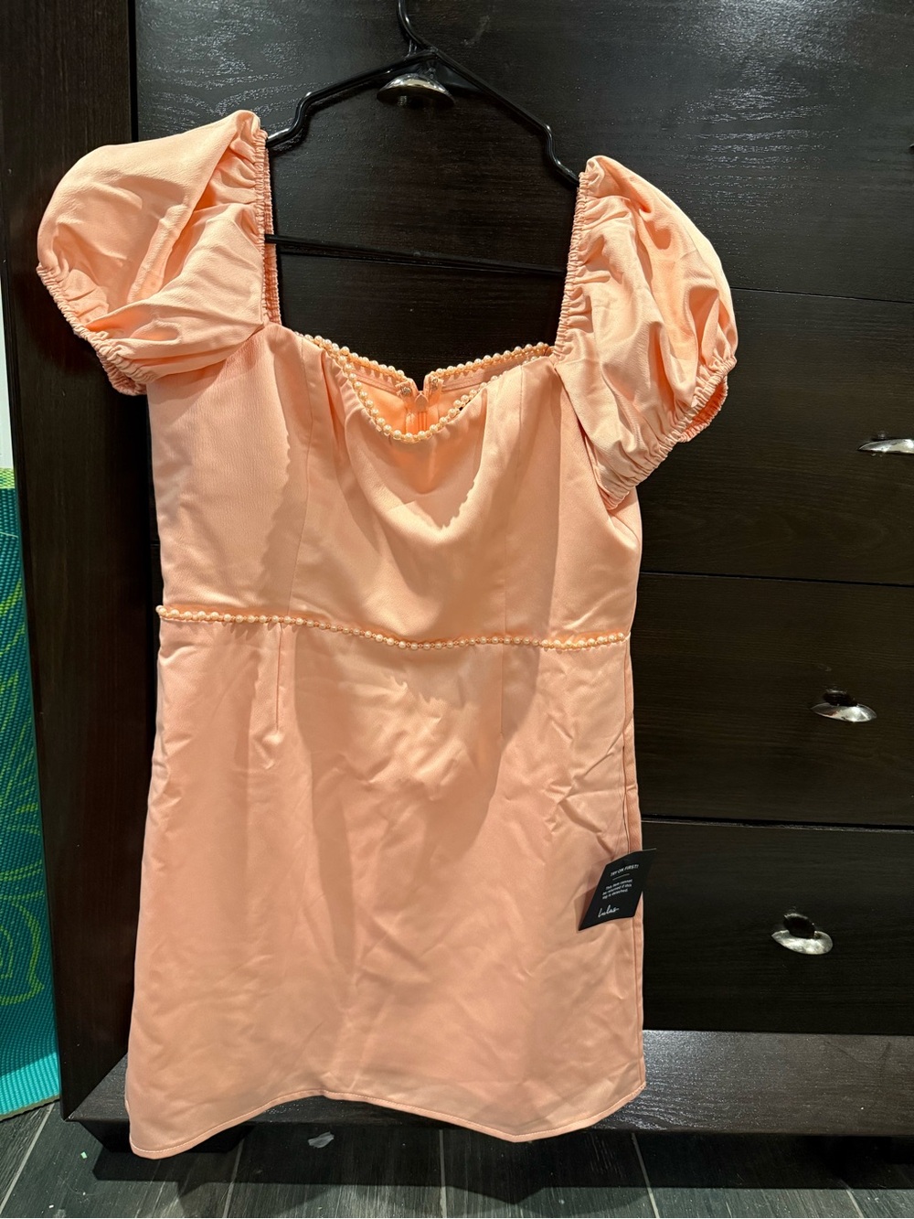 Peach Puff Sleeve Mini Dress